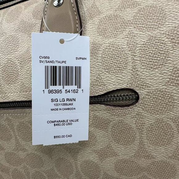 Coach Rowan Large Satchel Crossbody Bag In Signature Canvas In Sand Taupe CV959 - Picture 6 of 12